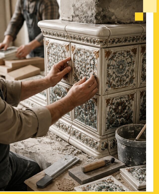 Изразцовые камины под ключ в Ельце: проект и монтаж