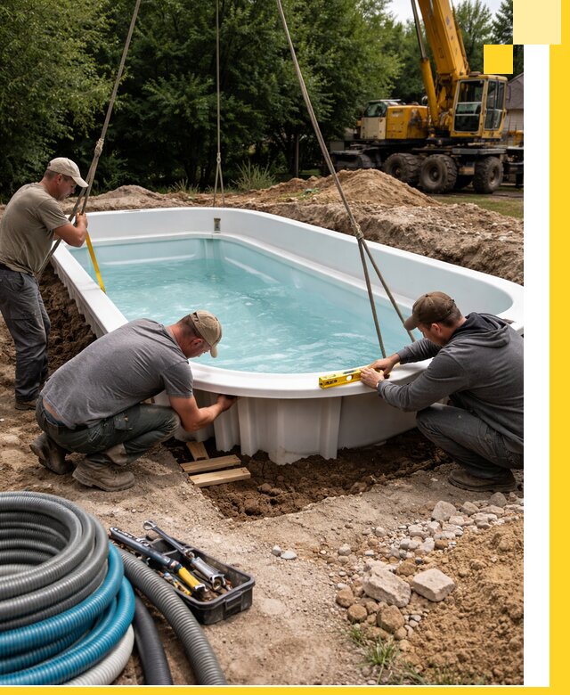 Установка и монтаж композитных бассейнов под ключ в Ельце