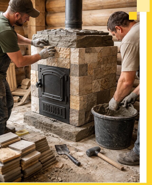 Облицовка банной печи под ключ в Ельце: камень и плитка