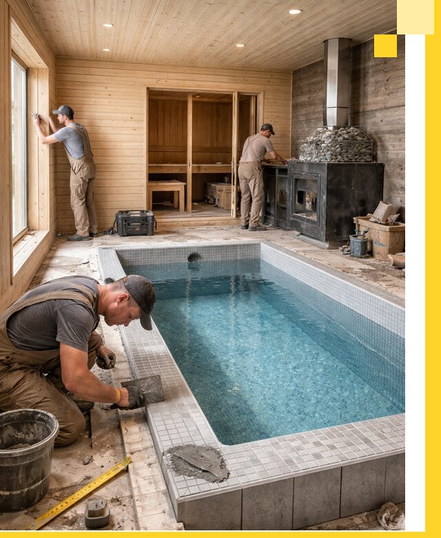 Проект бани с бассейном и сауной в Ельце под ключ