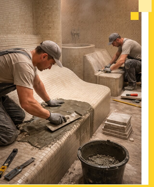 Лежаки для хамама под ключ в Ельце, проект и монтаж