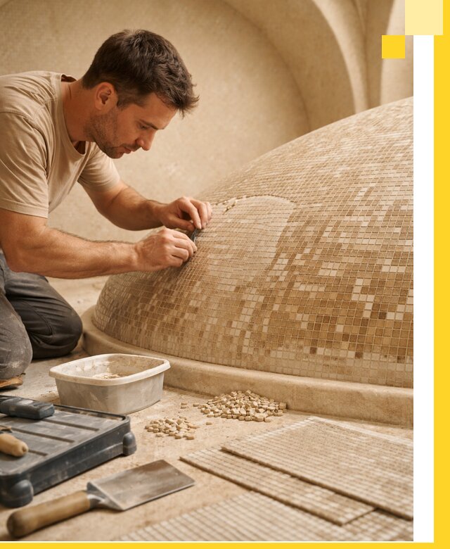 Профессиональная укладка мозаики для хамама под ключ в Ельце